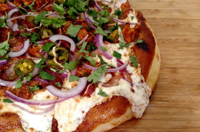 BBQ Chicken Pizza on table