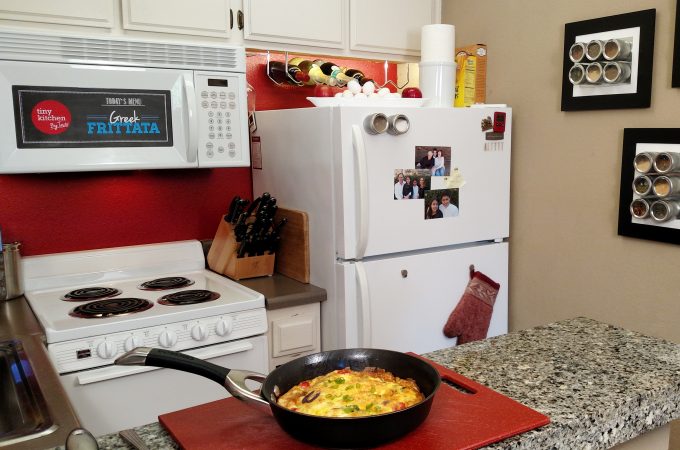 Frittata in pan in kitchen