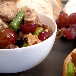 Balsamic Chicken Walnut Salad with grapes in a bowl