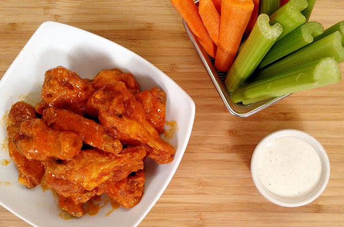 Buffalo Chicken Wings with carrots and celery