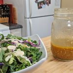 Salad and Salad dressing in a kitchen