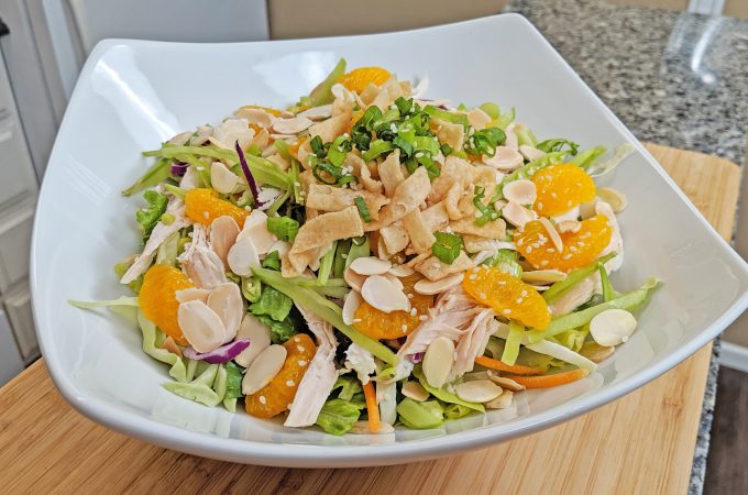 Chinese Chicken Salad in White Bowl